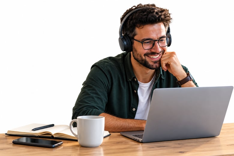 Smiling Remote Worker at Desk